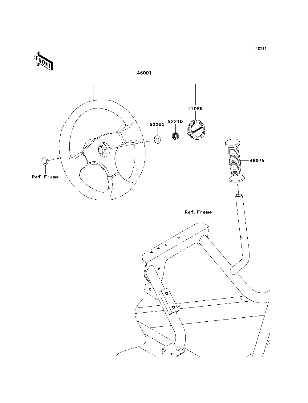 Steering Wheel Diagram and Parts List for KRT800BEF 2014 Kawasaki Lawn Tractor Accessories