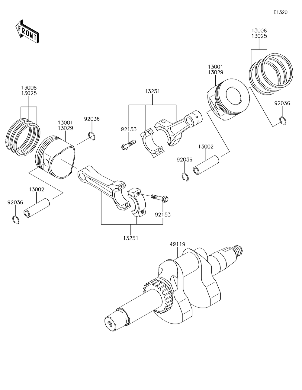 Crankshaft/Piston Diagram and Parts List for KAF620SGF 2016 Kawasaki Lawn Tractor Accessories