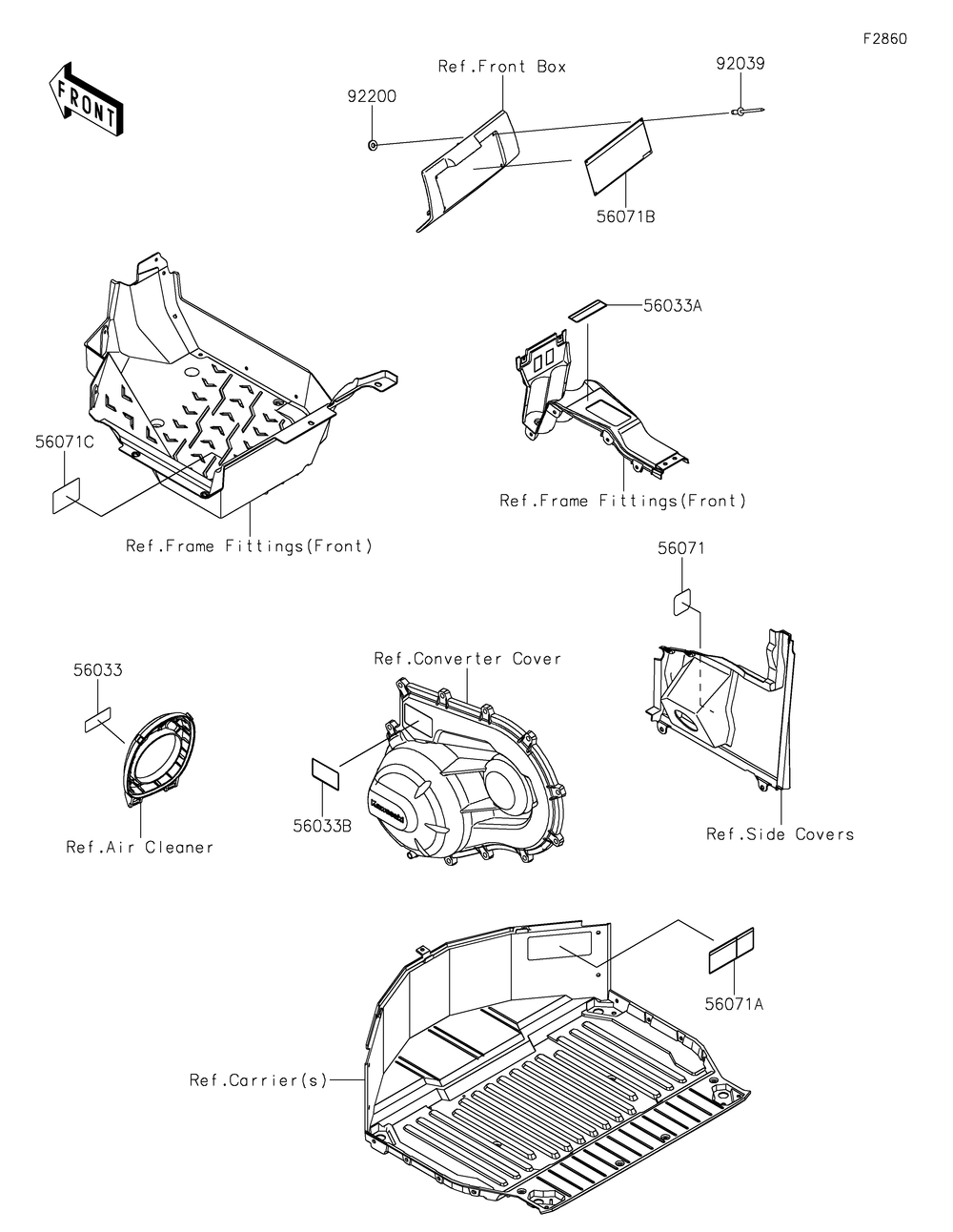 Labels Diagram and Parts List for KRT1000APFNN 2023 Kawasaki Lawn Tractor Accessories