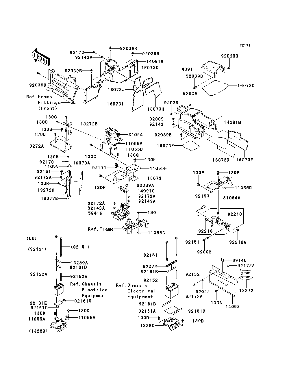 Frame Fittings-Rear Diagram and Parts List for KRF750SCSA 2012 Kawasaki Lawn Tractor Accessories