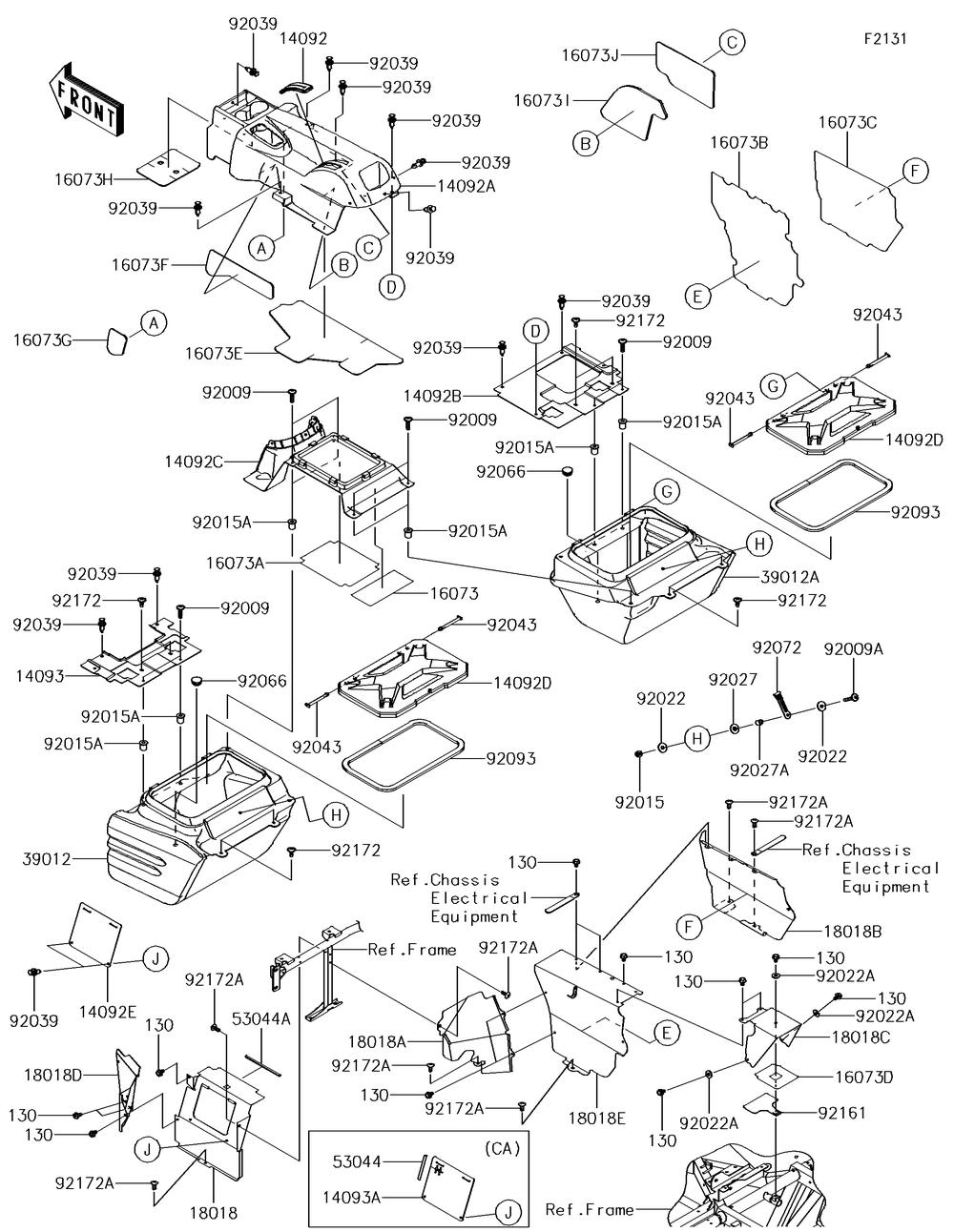 Frame Fittings-Rear Diagram and Parts List for KRF800GJF 2018 Kawasaki Lawn Tractor Accessories