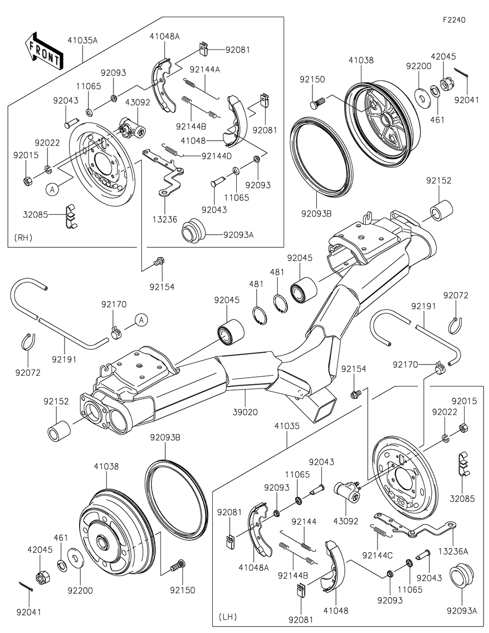 Rear Hubs/Brakes Diagram and Parts List for KAF620RMFNN 2021 Kawasaki Lawn Tractor Accessories