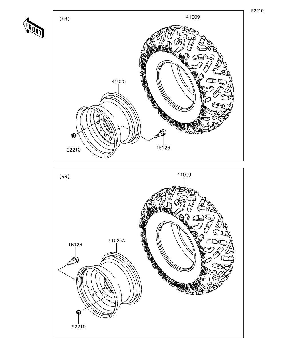 Wheels/Tires Diagram and Parts List for KAF400EGF 2016 Kawasaki Lawn Tractor Accessories