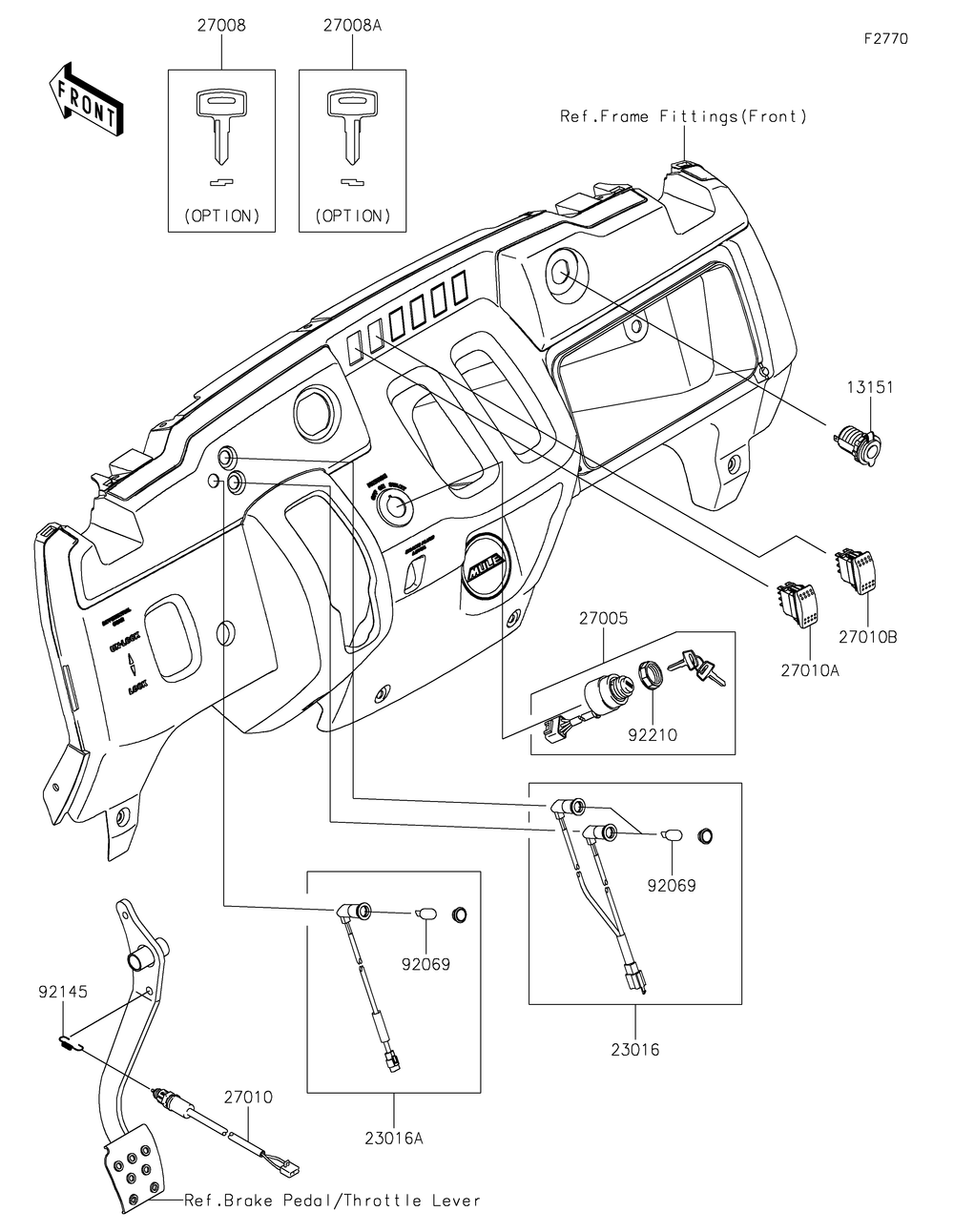 Ignition Switch Diagram and Parts List for KAF400TKS 2019 Kawasaki Lawn Tractor Accessories