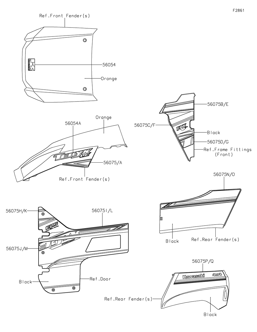 Decals(Orange)(Gkf) Diagram and Parts List for KRF800GKF 2019 Kawasaki Lawn Tractor Accessories
