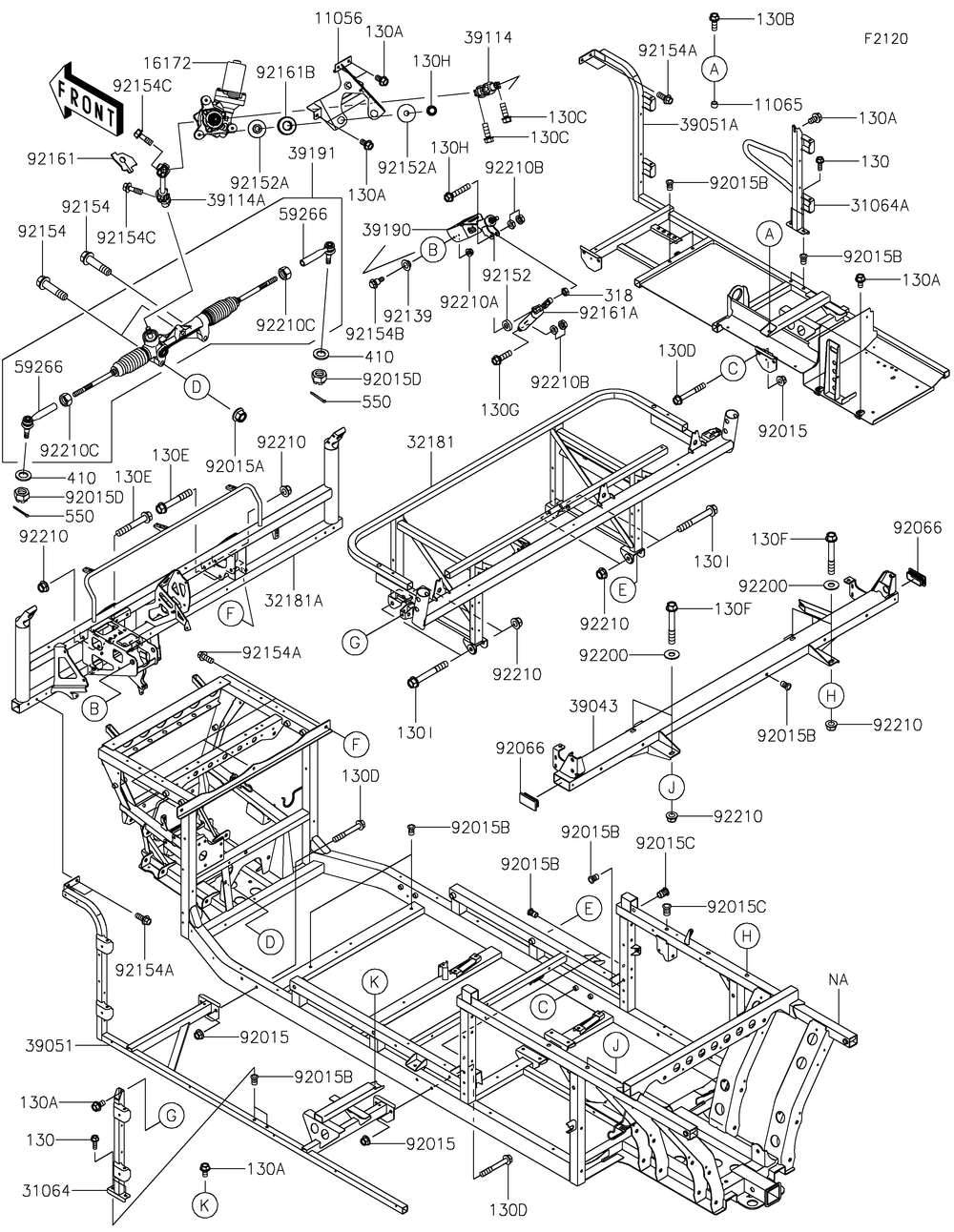 Frame Diagram and Parts List for KAF820BHF 2017 Kawasaki Lawn Tractor Accessories