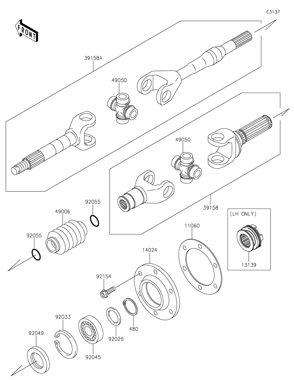 Drive Shaft-Rear Diagram and Parts List for KAF620SKF 2019 Kawasaki Lawn Tractor Accessories