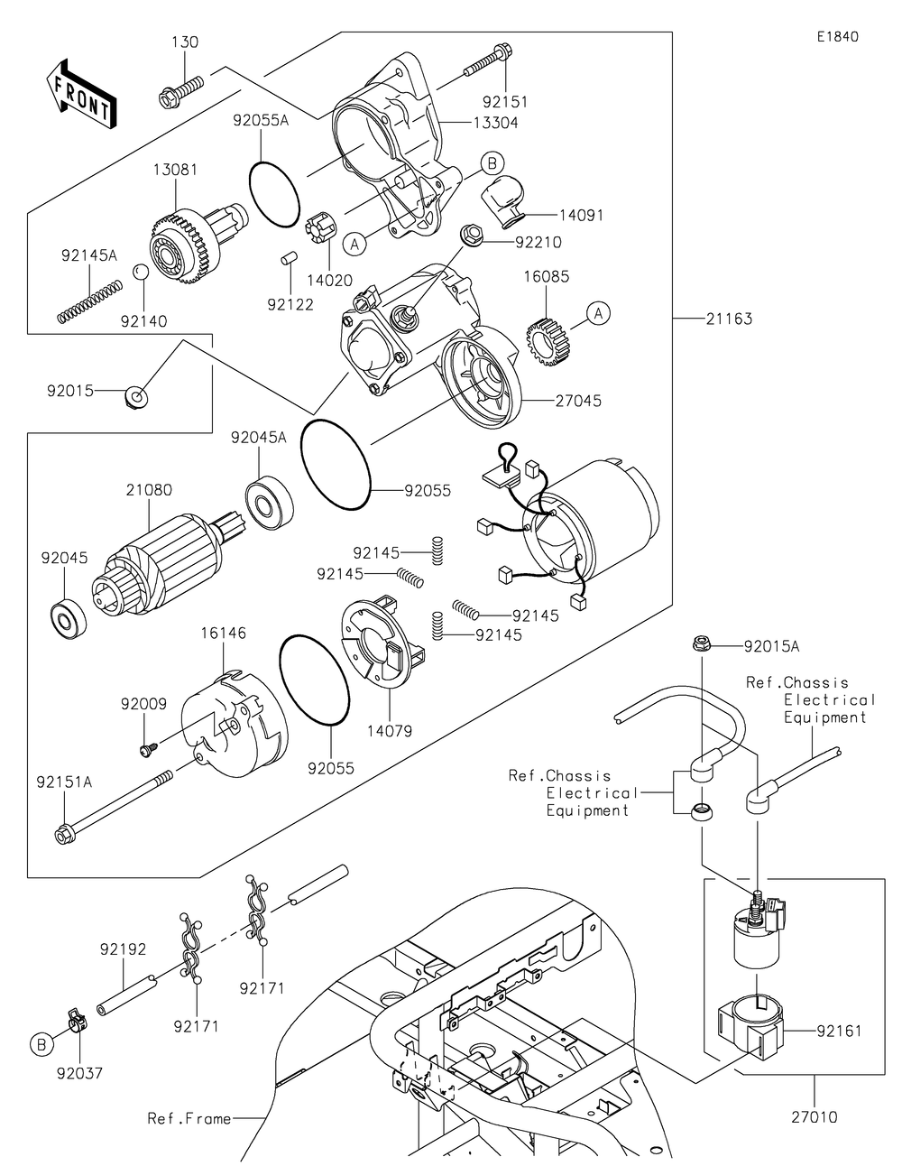 Starter Motor Diagram and Parts List for KAF620MLF 2020 Kawasaki Lawn Tractor Accessories
