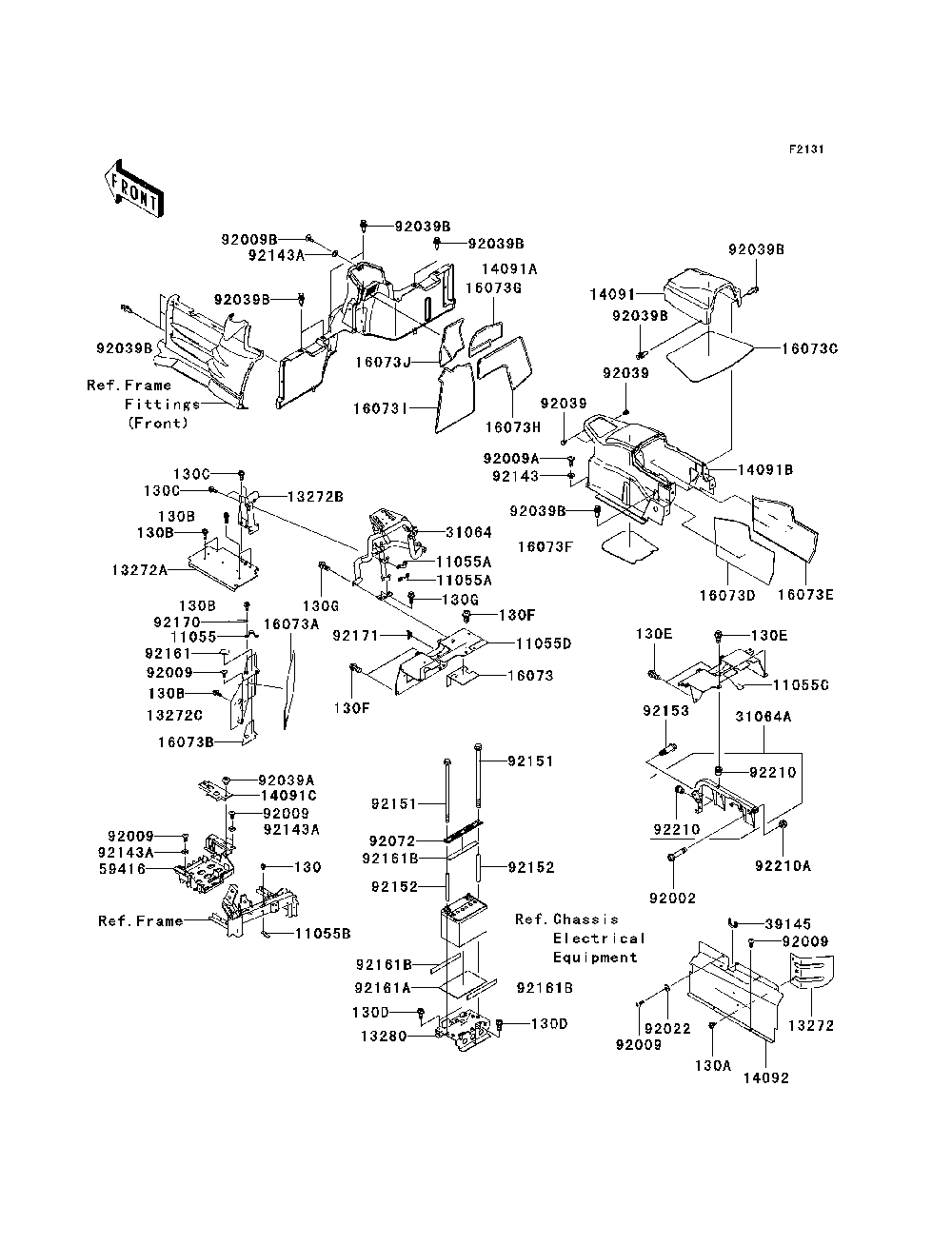 Frame Fittings-Rear Diagram and Parts List for KRF750TAF 2010 Kawasaki Lawn Tractor Accessories