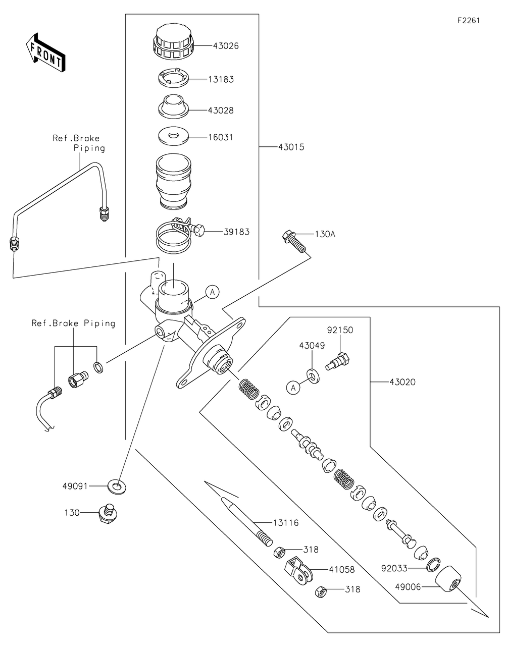 Master Cylinder Diagram and Parts List for KRT800FPFNN 2023 Kawasaki Lawn Tractor Accessories