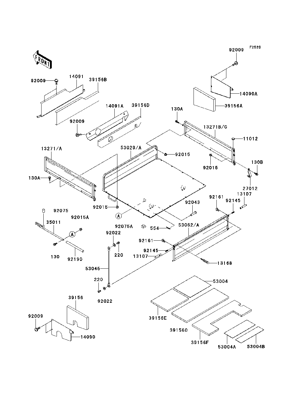 Carrier Diagram and Parts List for KAF950B7F 2007 & Prior Kawasaki Lawn Tractor Accessories