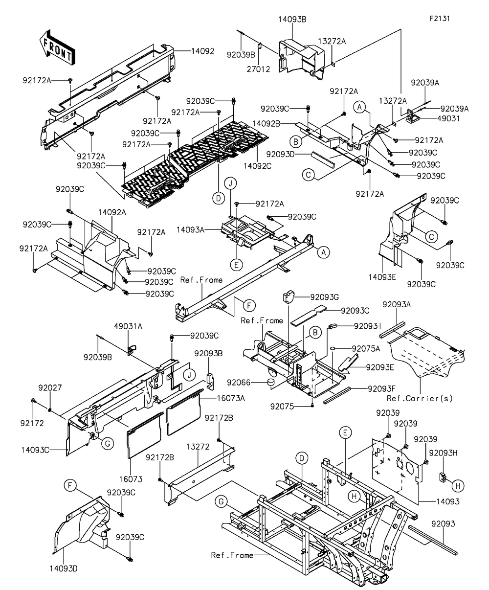 Frame Fittings-Rear Diagram and Parts List for KAF820JGF 2016 Kawasaki Lawn Tractor Accessories