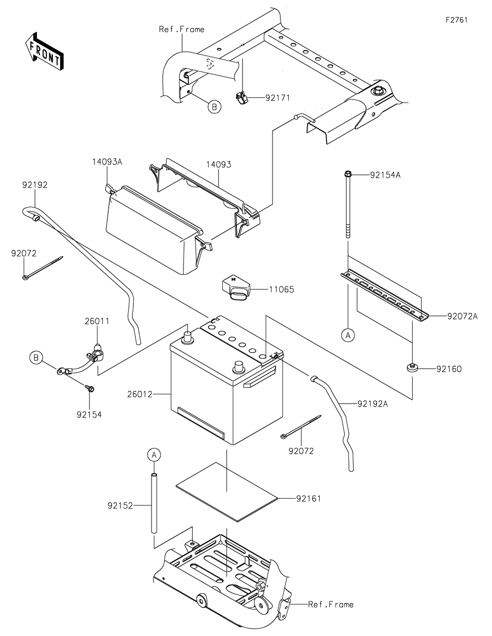 Battery Diagram and Parts List for KRF1000CMFNN 2021 Kawasaki Lawn Tractor Accessories