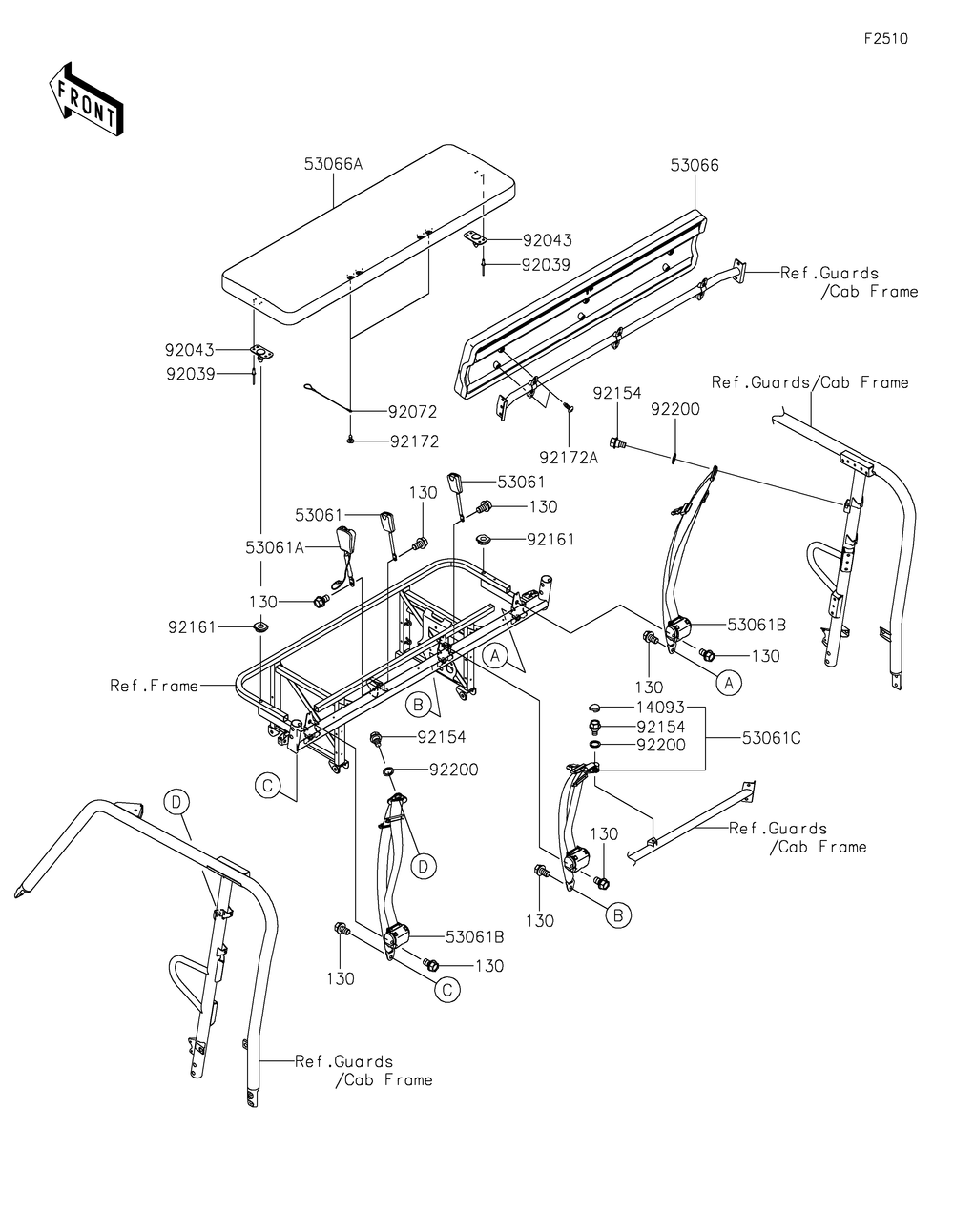 Seat Diagram and Parts List for KAF1000EMFNN 2021 Kawasaki Lawn Tractor Accessories