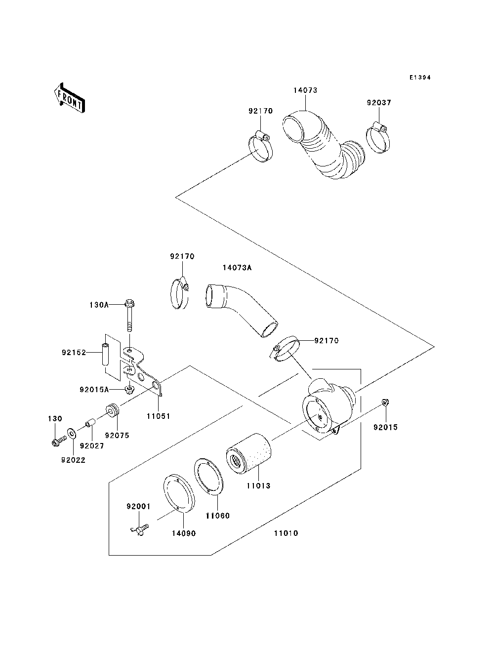 Air Cleaner-Belt Converter Diagram and Parts List for KAF950B7F 2007 & Prior Kawasaki Lawn Tractor Accessories