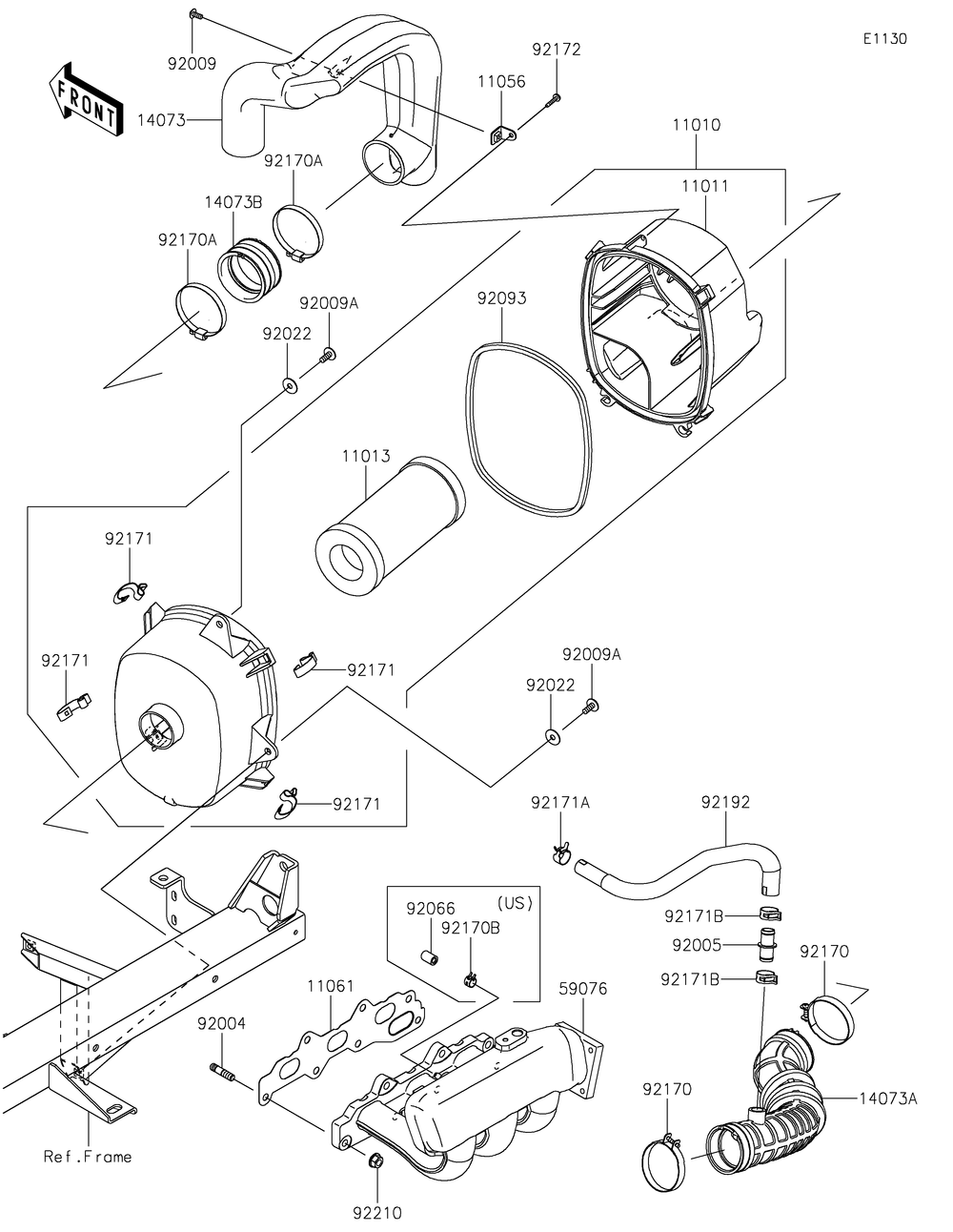 Air Cleaner Diagram and Parts List for KAF820BMFNL 2021 Kawasaki Lawn Tractor Accessories