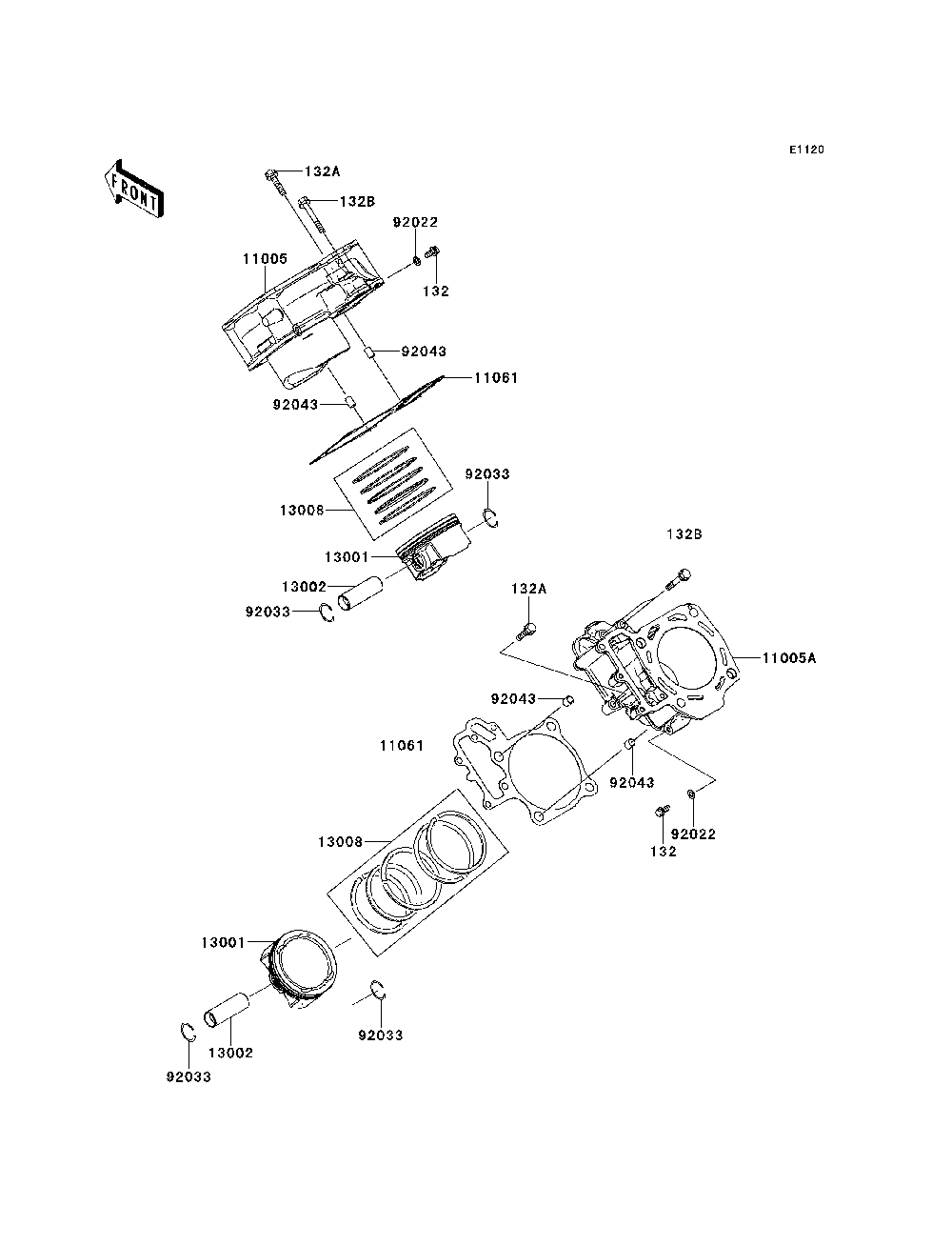 Cylinder/Piston Diagram and Parts List for KRT800BEF 2014 Kawasaki Lawn Tractor Accessories