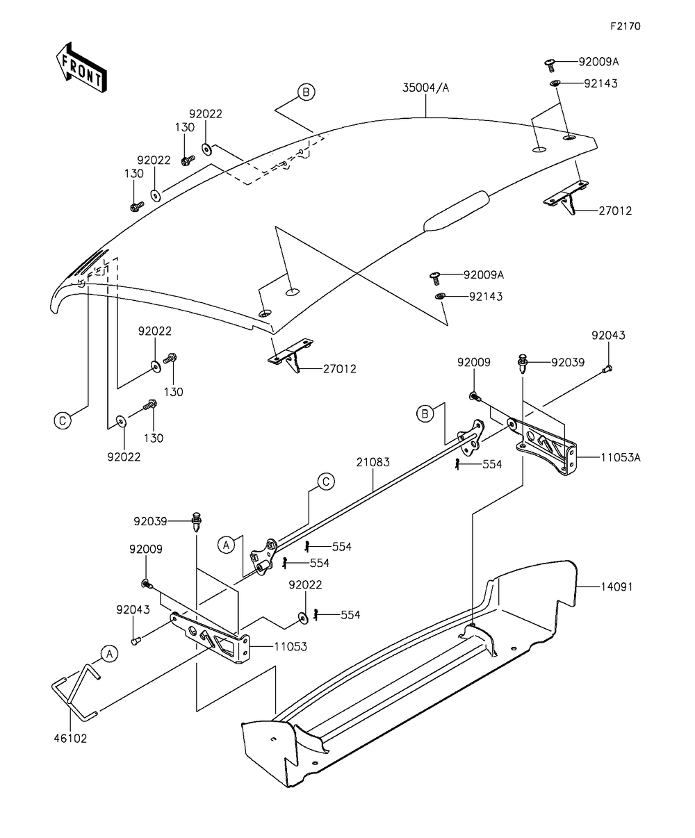 Fenders Diagram and Parts List for KAF400AGF 2016 Kawasaki Lawn Tractor Accessories