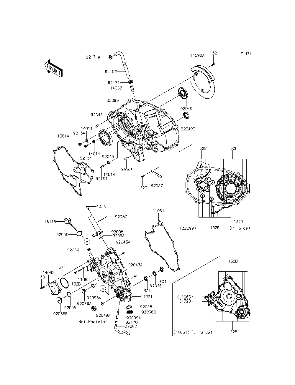 Engine Cover Diagram and Parts List for KRF800CEF 2014 Kawasaki Lawn Tractor Accessories