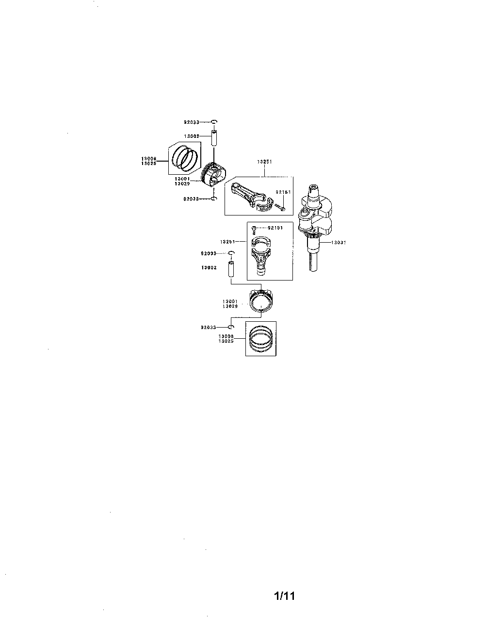 Piston/crankshaft Diagram and Parts List for 752SFR600S06  Kawasaki Engine