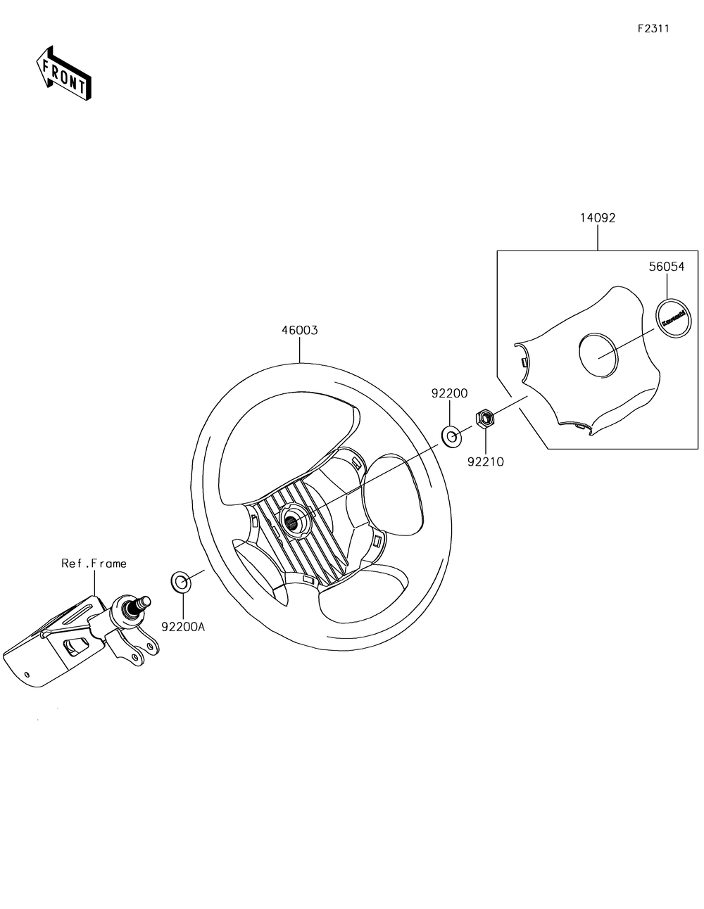 Steering Wheel Diagram and Parts List for KAF400JKF 2019 Kawasaki Lawn Tractor Accessories
