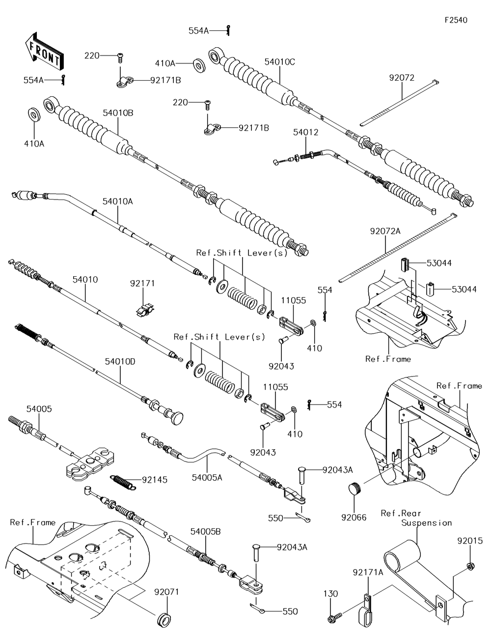 Cables Diagram and Parts List for KAF620SGF 2016 Kawasaki Lawn Tractor Accessories