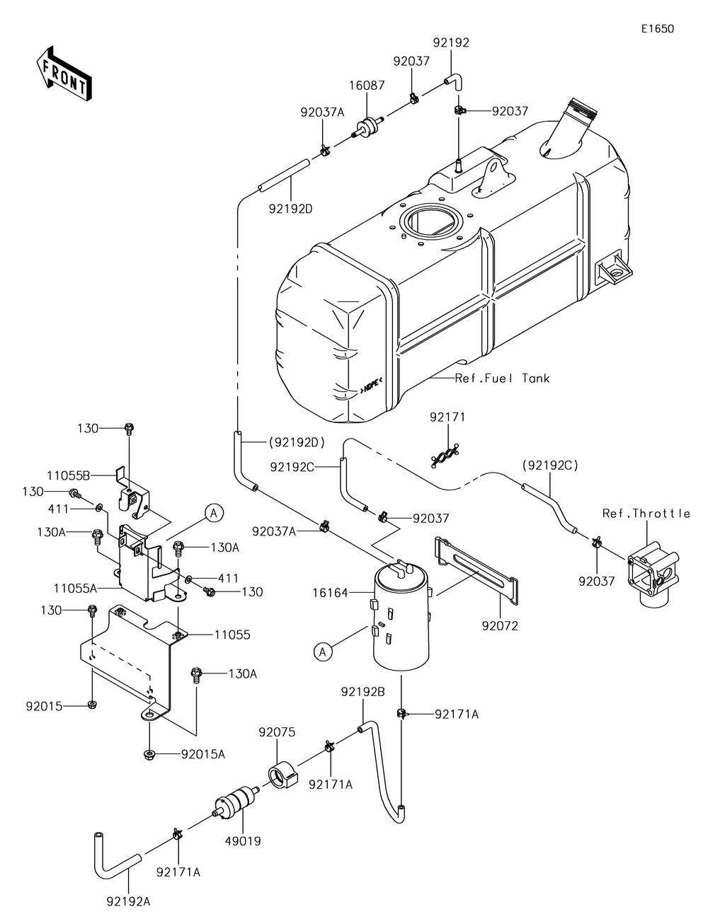 Fuel Evaporative System Diagram and Parts List for KAF620XJF 2018 Kawasaki Lawn Tractor Accessories