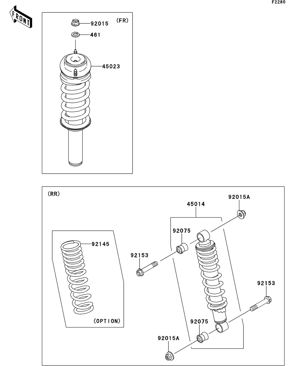 Shock Absorber Diagram and Parts List for KAF400AFF 2015 Kawasaki Lawn Tractor Accessories