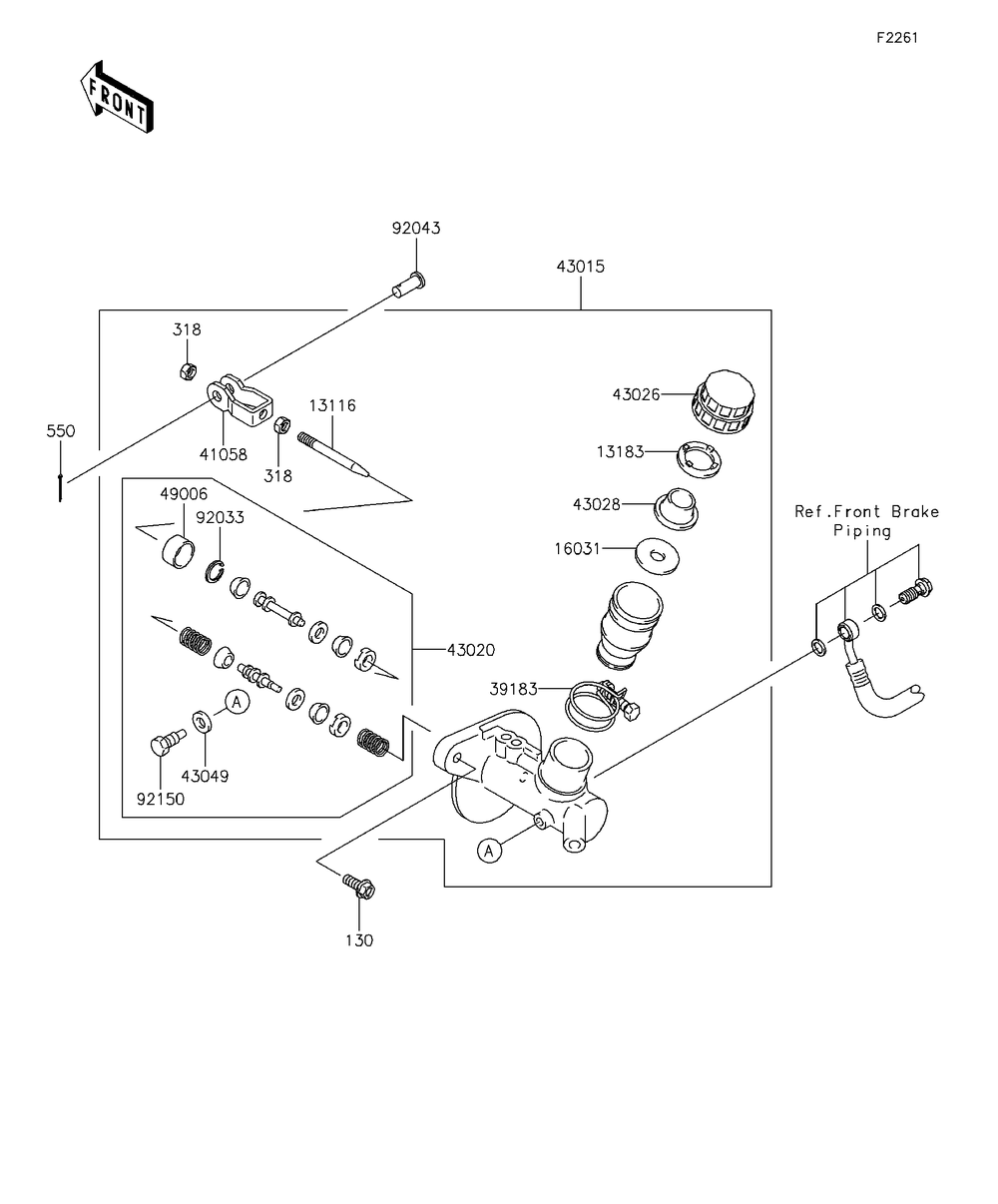Master Cylinder Diagram and Parts List for KAF400EDF 2013 Kawasaki Lawn Tractor Accessories