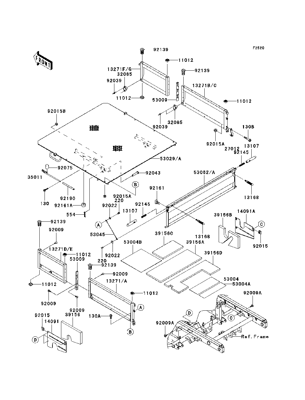 Carrier Diagram and Parts List for KAF950C7F 2007 & Prior Kawasaki Lawn Tractor Accessories