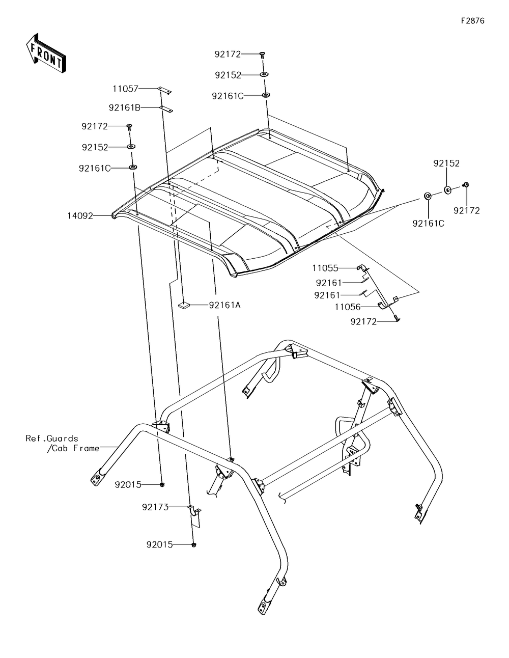 Sun Top Diagram and Parts List for KRF800GJF 2018 Kawasaki Lawn Tractor Accessories