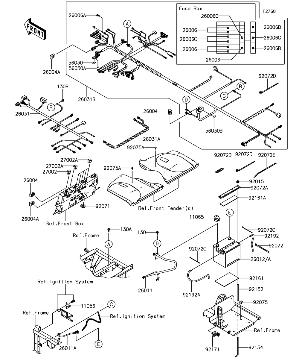 Chassis Electrical Equipment Diagram and Parts List for KAF820BHF 2017 Kawasaki Lawn Tractor Accessories