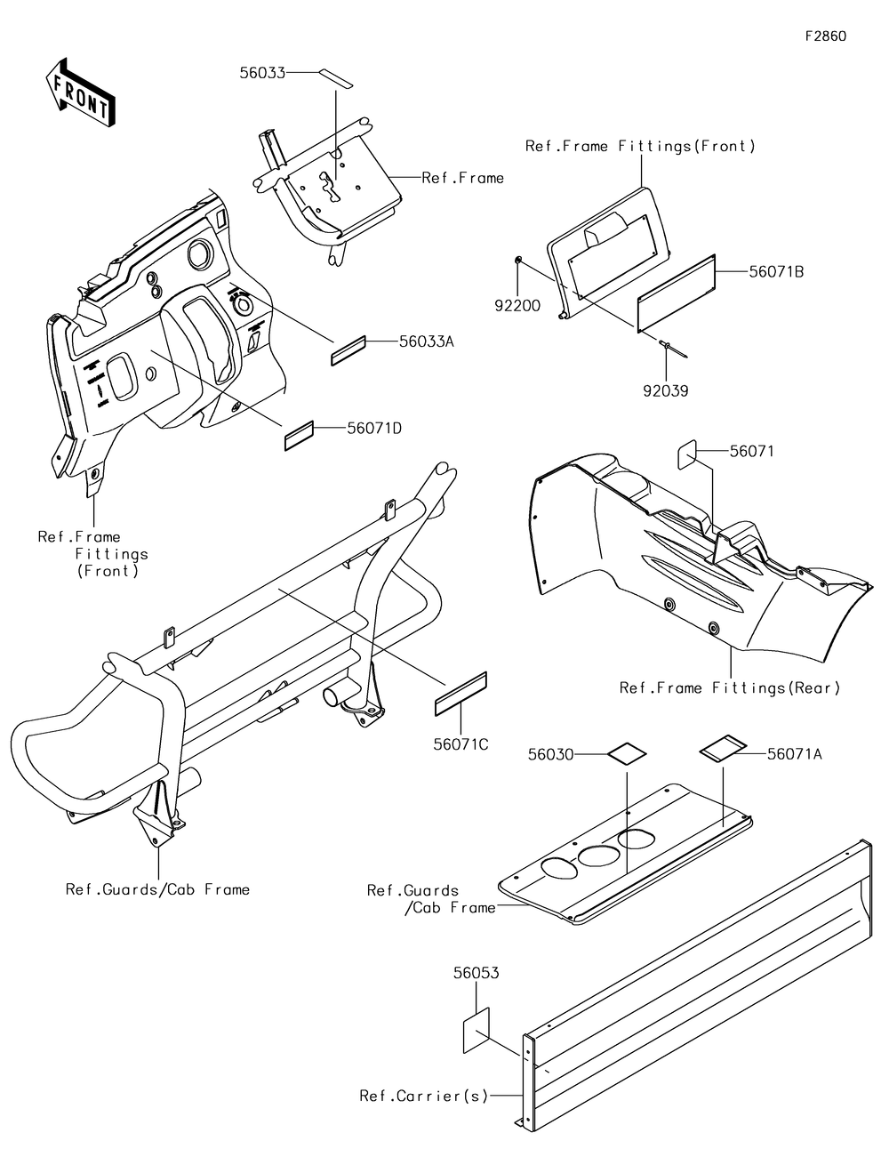 Labels Diagram and Parts List for KAF400JKF 2019 Kawasaki Lawn Tractor Accessories