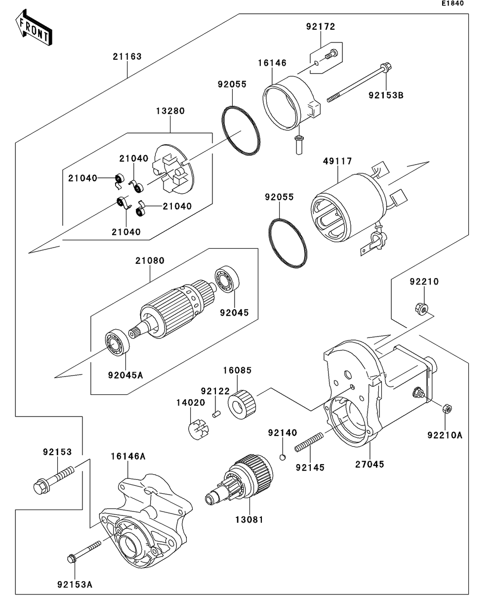 Starter Motor Diagram and Parts List for KAF950GDF 2013 Kawasaki Lawn Tractor Accessories