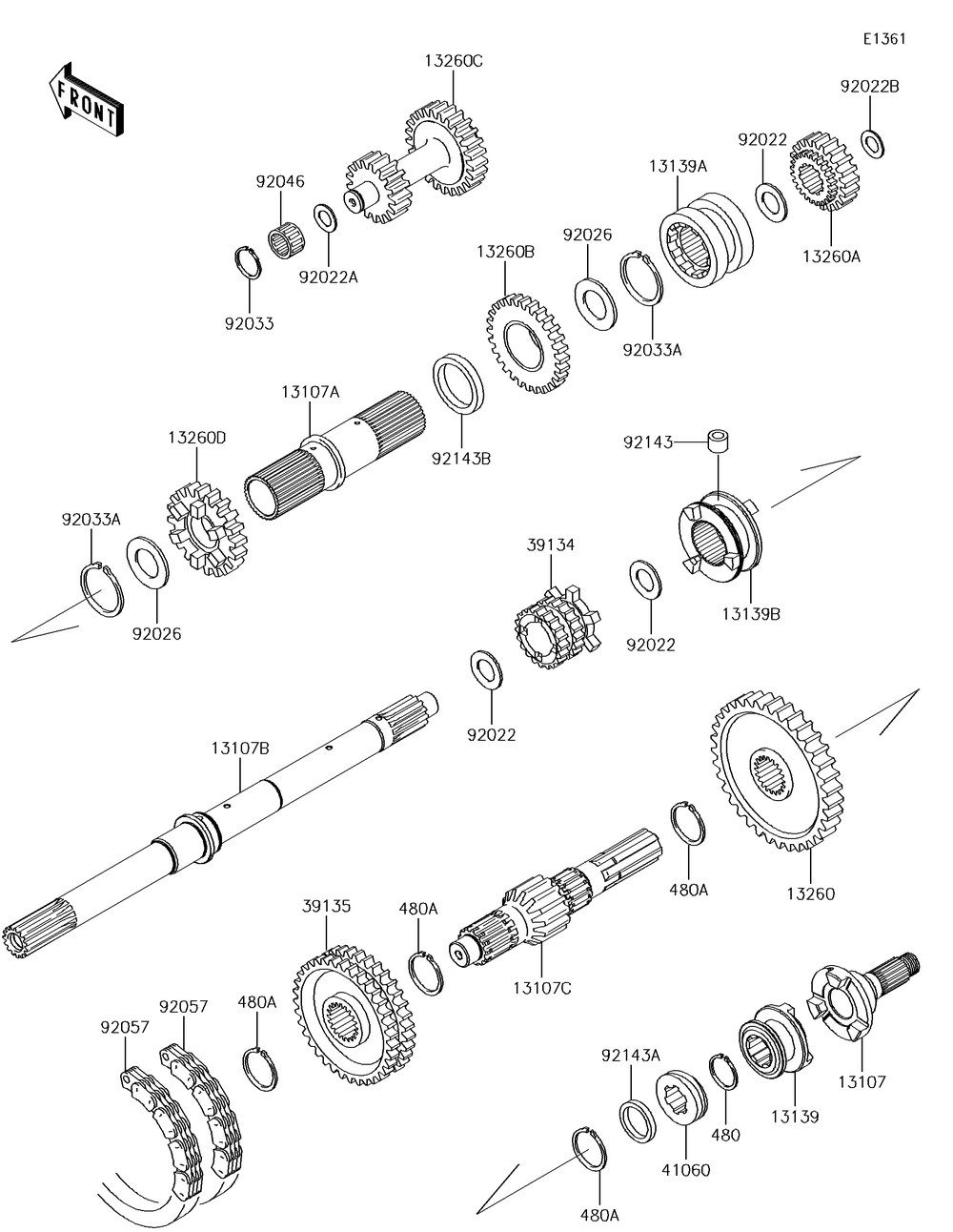 Transmission Diagram and Parts List for KAF620SGF 2016 Kawasaki Lawn Tractor Accessories