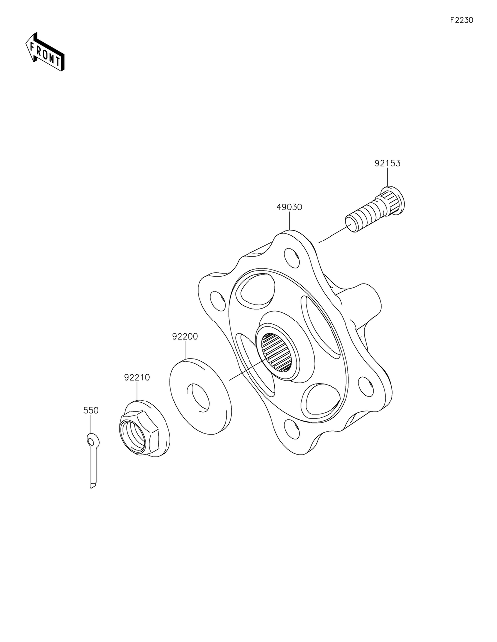 Front Hubs/Brakes Diagram and Parts List for KRF800GKF 2019 Kawasaki Lawn Tractor Accessories