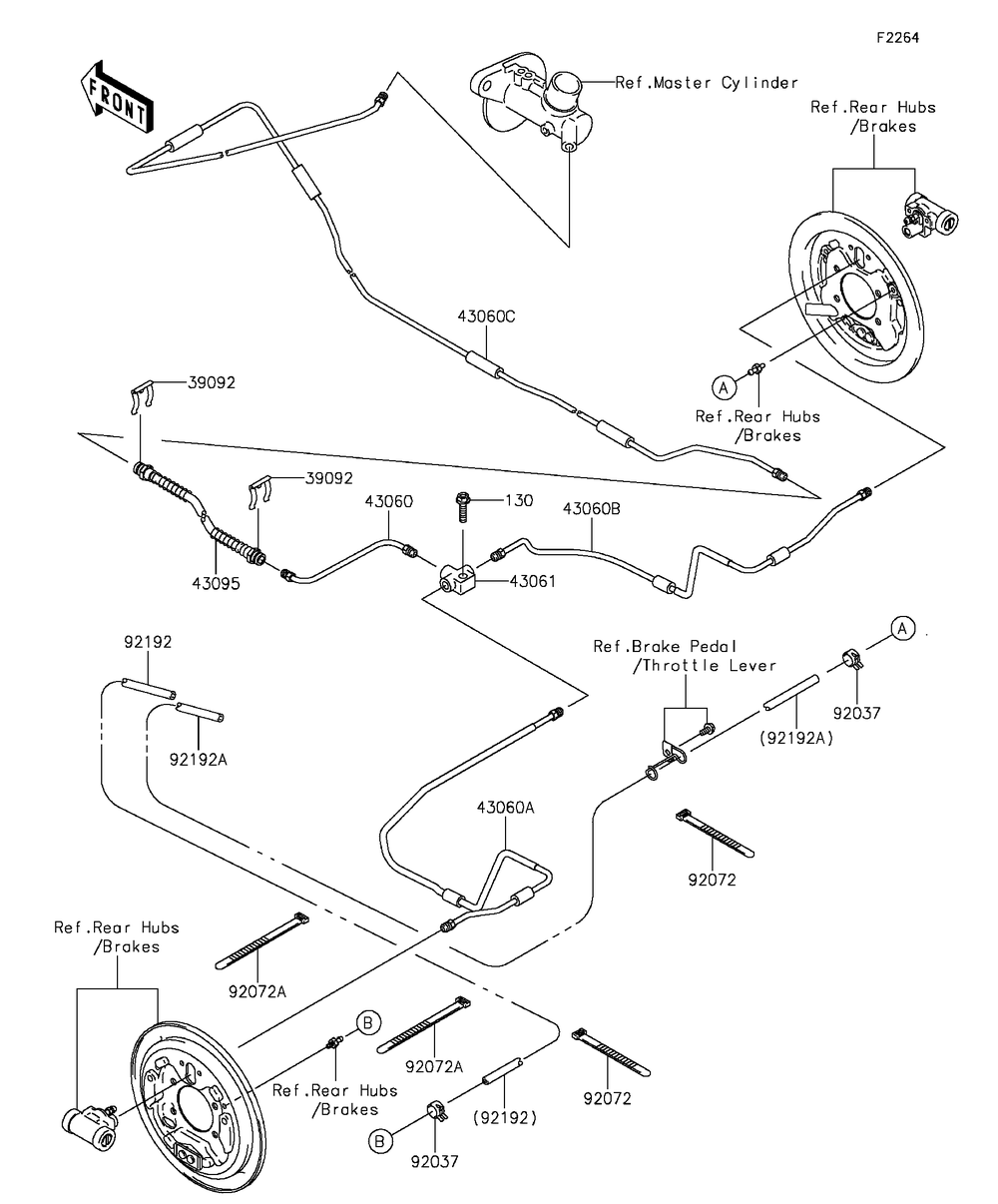 Rear Brake Piping Diagram and Parts List for KAF400EGF 2016 Kawasaki Lawn Tractor Accessories