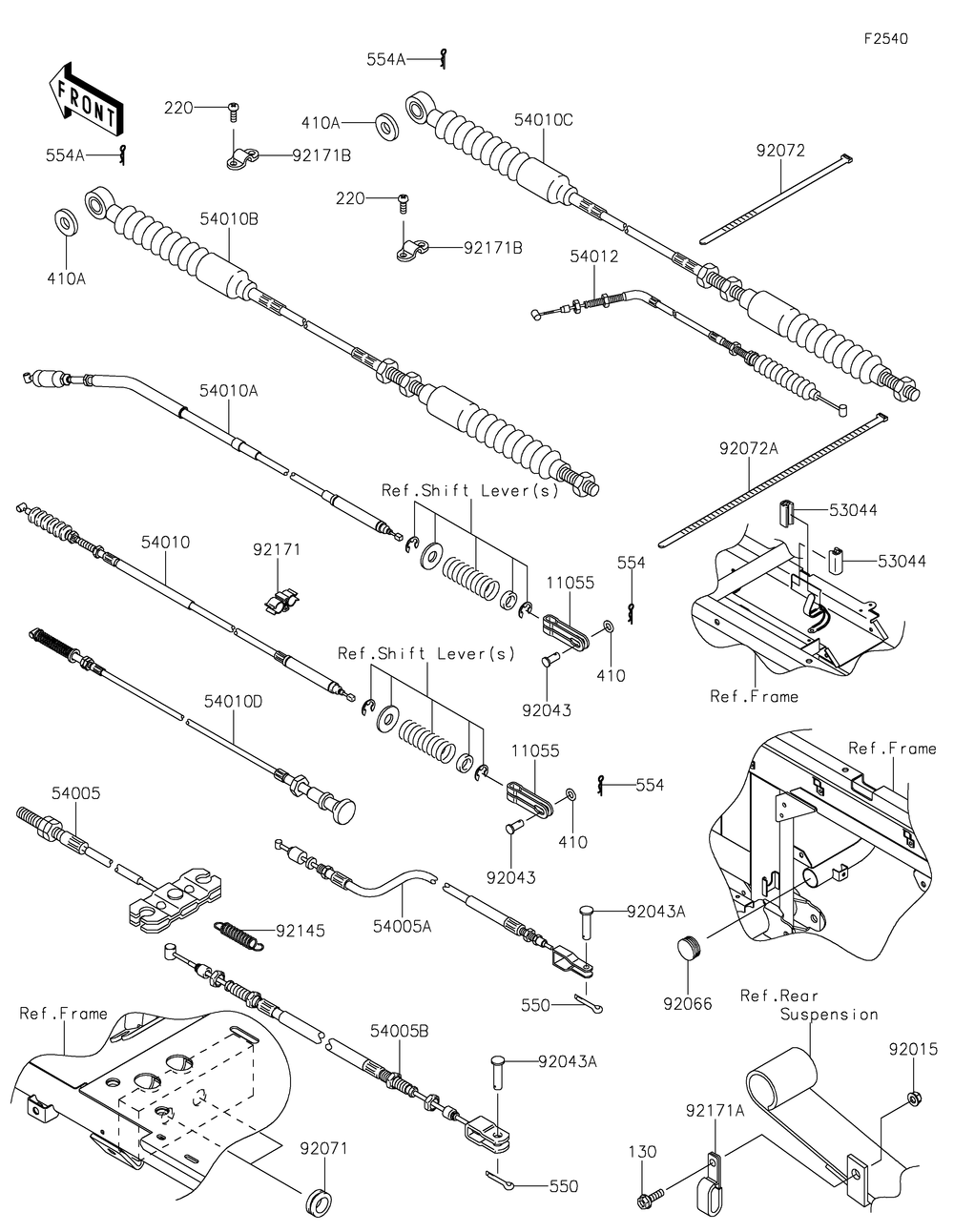 Cables Diagram and Parts List for KAF620SKF 2019 Kawasaki Lawn Tractor Accessories