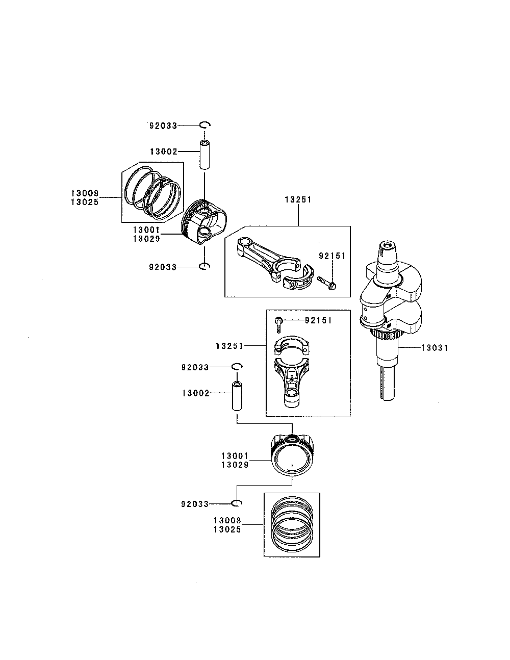 Piston/crankshaft Diagram and Parts List for FR691V-AS29  Kawasaki Engine