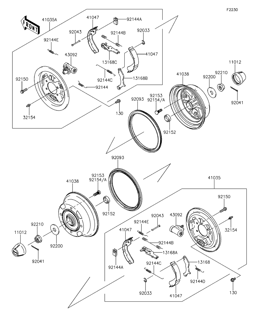 Front Hubs/Brakes Diagram and Parts List for KAF400EDF 2013 Kawasaki Lawn Tractor Accessories
