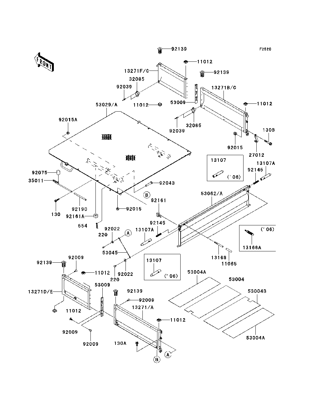 Carrier Diagram and Parts List for KAF620J7F 2007 & Prior Kawasaki Lawn Tractor Accessories