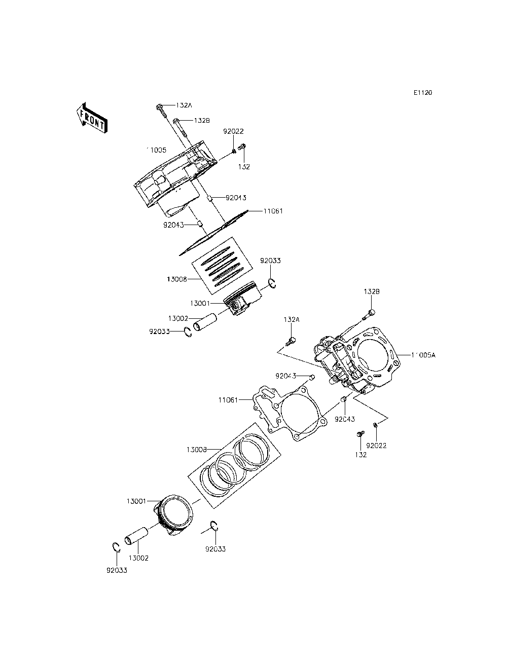 Cylinder/Piston Diagram and Parts List for KRT800CFF 2015 Kawasaki Lawn Tractor Accessories