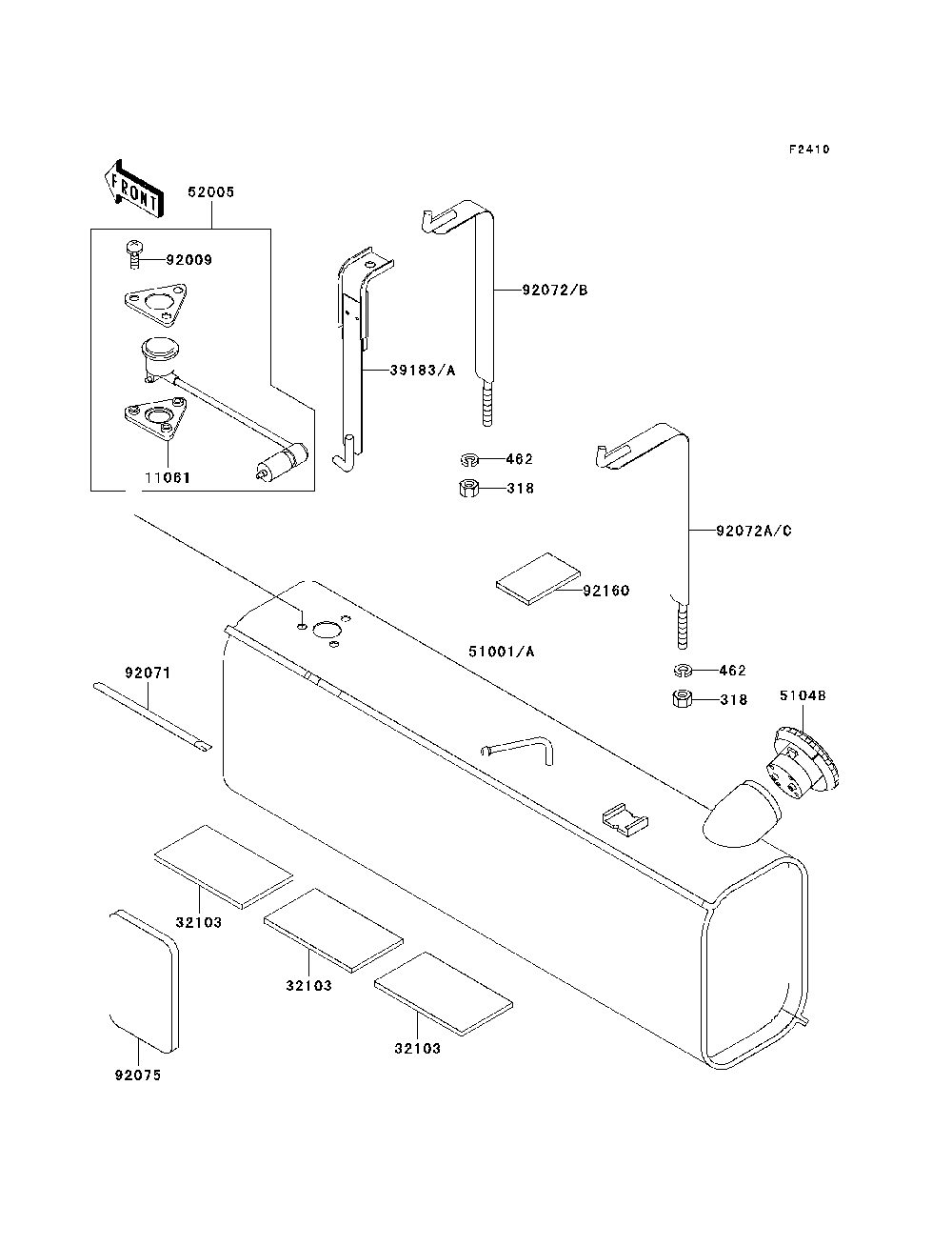 Fuel Tank Diagram and Parts List for KAF620H7F 2007 & Prior Kawasaki Lawn Tractor Accessories
