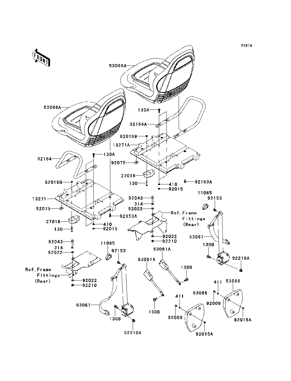 Seat Diagram and Parts List for KRF750SCSA 2012 Kawasaki Lawn Tractor Accessories