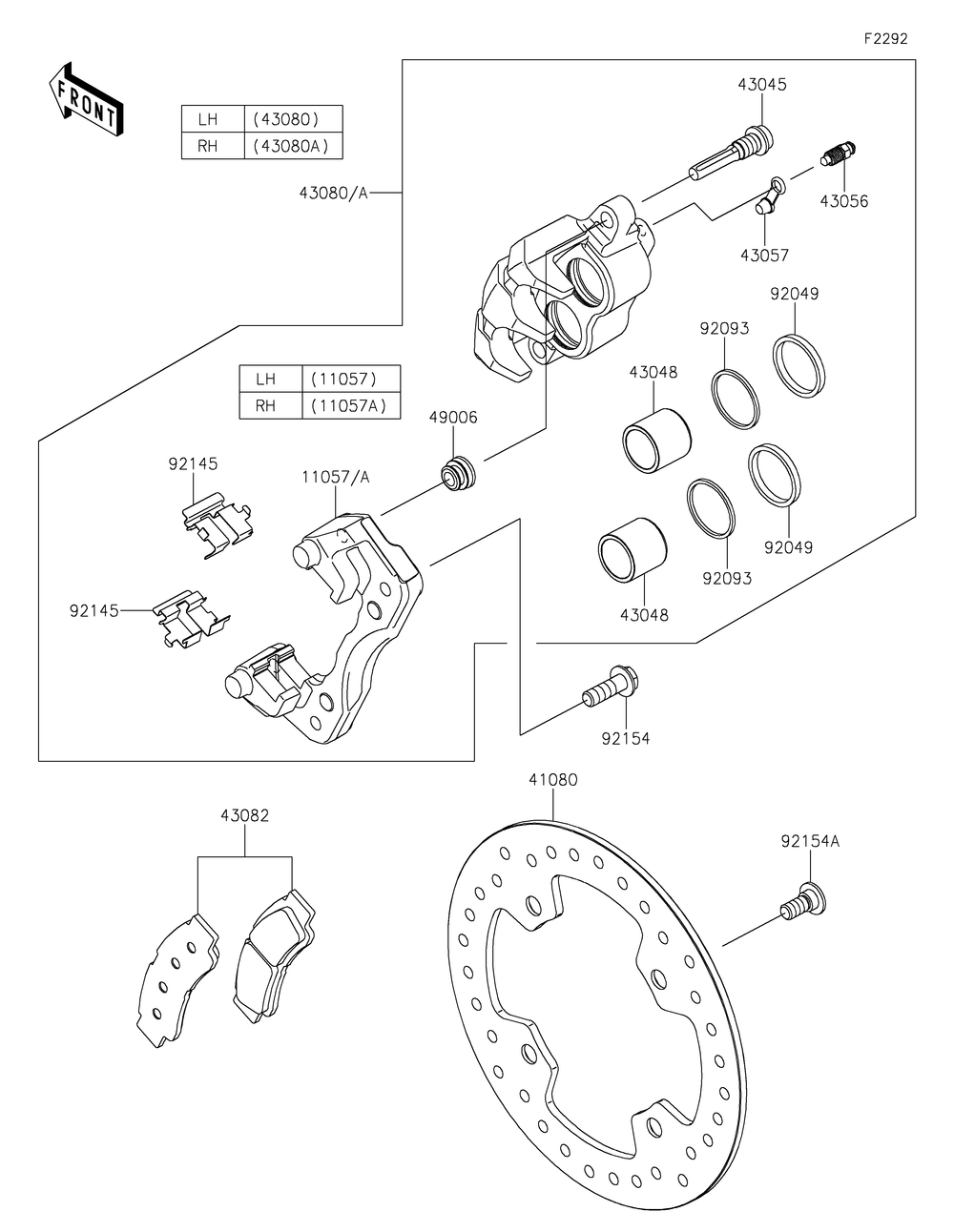 Front Brake Diagram and Parts List for KRF1000CPFNN 2023 Kawasaki Lawn Tractor Accessories