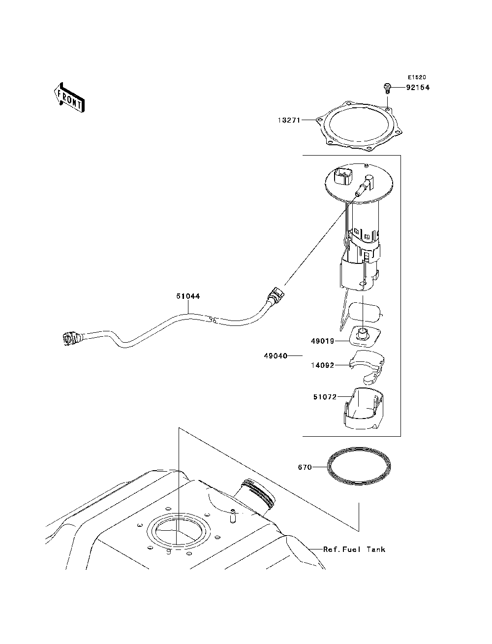 Fuel Pump Diagram and Parts List for KRT800BEF 2014 Kawasaki Lawn Tractor Accessories