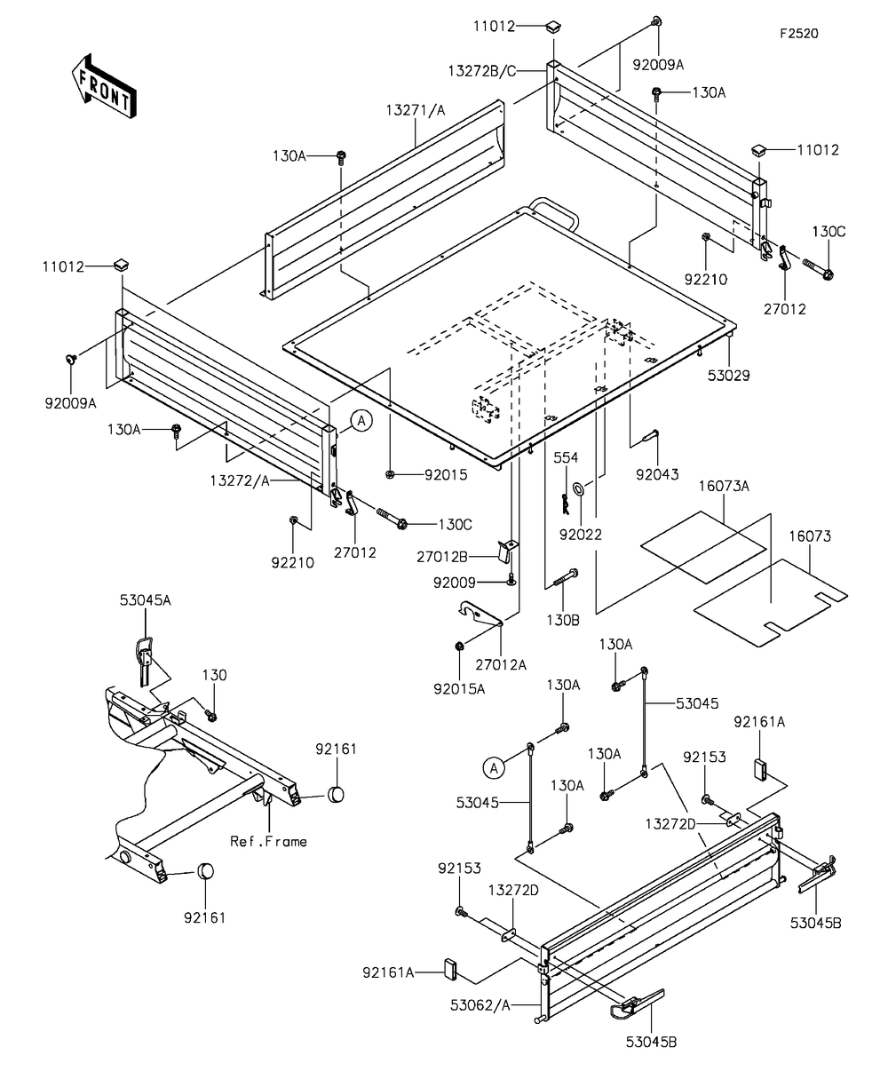 Carrier Diagram and Parts List for KAF400AGF 2016 Kawasaki Lawn Tractor Accessories