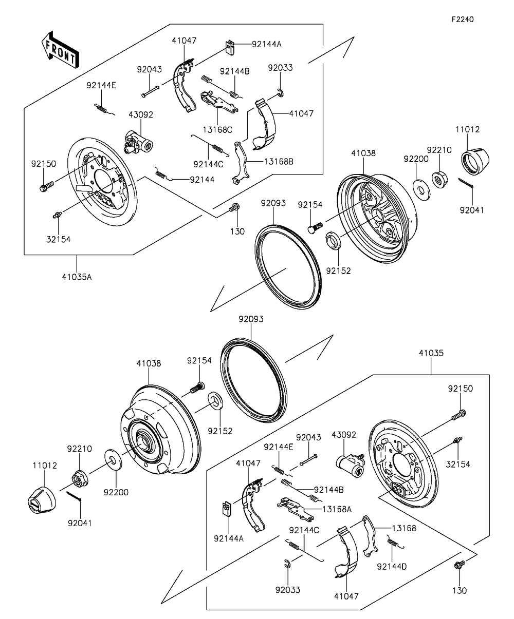 Rear Hubs/Brakes Diagram and Parts List for KAF400EGF 2016 Kawasaki Lawn Tractor Accessories