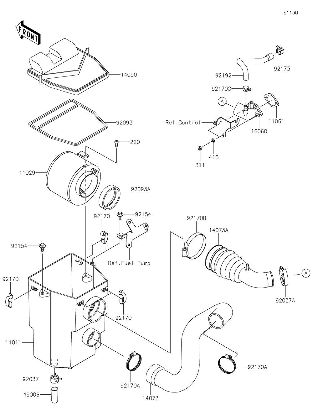 Air Cleaner Diagram and Parts List for KAF400HHS 2017 Kawasaki Lawn Tractor Accessories