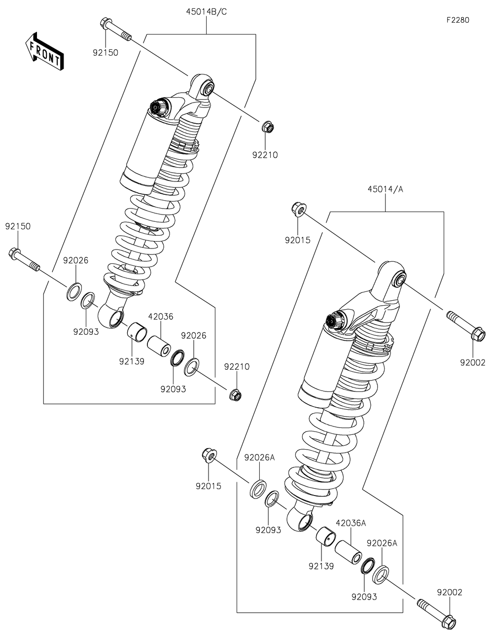 Shock Absorber Diagram and Parts List for KRF800GKF 2019 Kawasaki Lawn Tractor Accessories